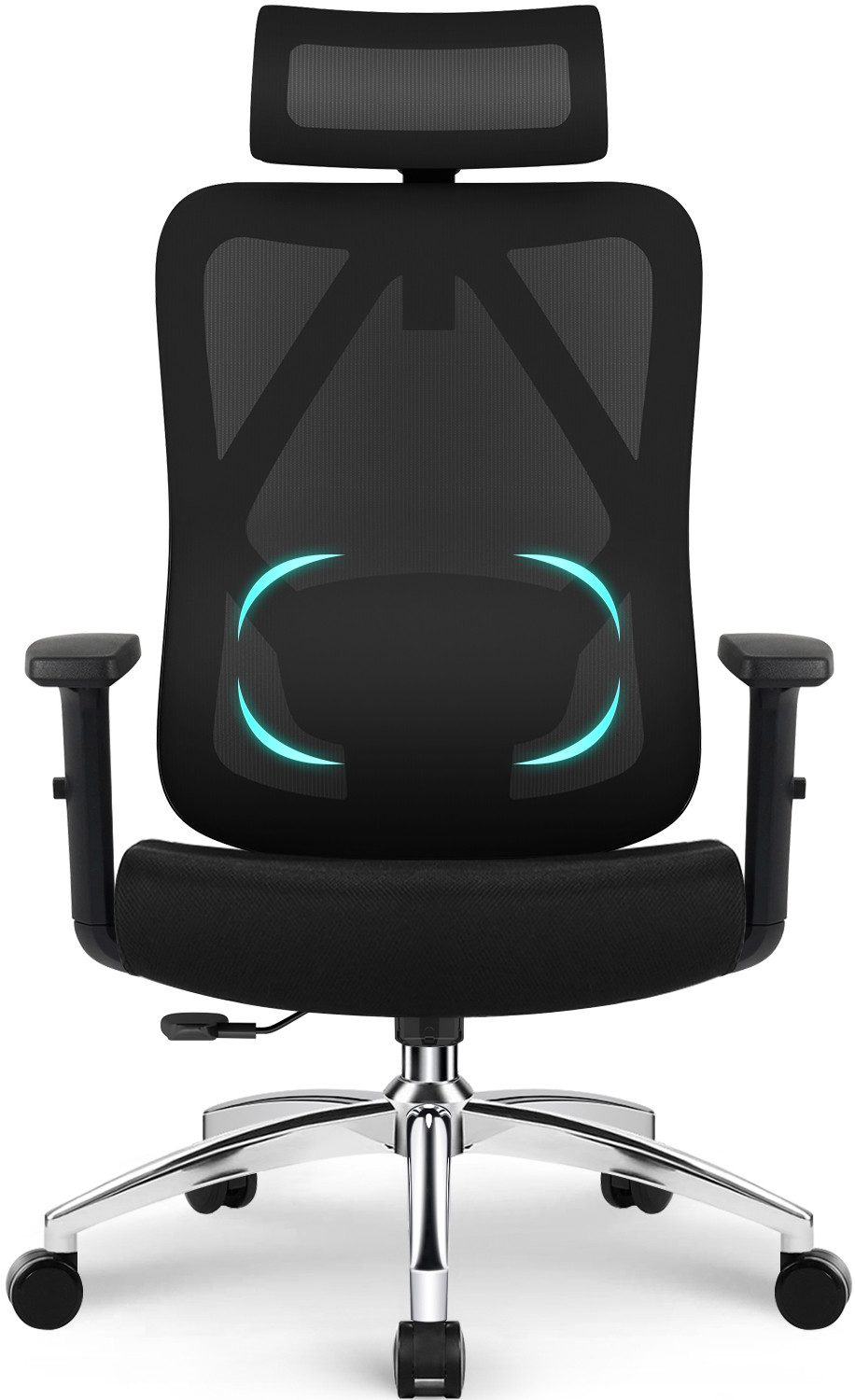 GTIMAX Bürostuhl ergonomisch, Schreibtischstuhl 3D Memory-Schaum Lendenstütze,Wippfunktion bis 135°, Bis 200kg Belastar, Atmungsaktiv Mesh, Höhenverstellbarer Chefsessel Drehstuhl