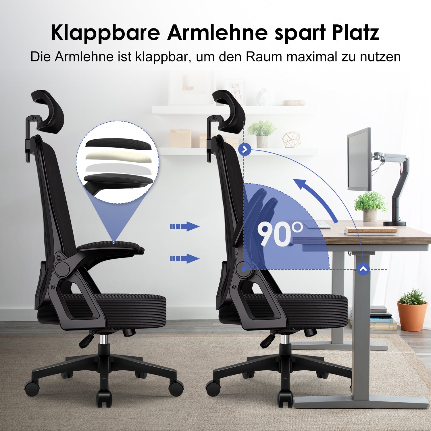 GTIMEX Bürostuhl,Bürostuhl Ergonomisch mit Verstellbarer Kopfstütze,Armlehnen und Lendenwirbelstütze, Schreibtischstuhl Drehstuhl Wippfunktion bis 135°,Chefsessel Rückenschonend,belastbar 150kg