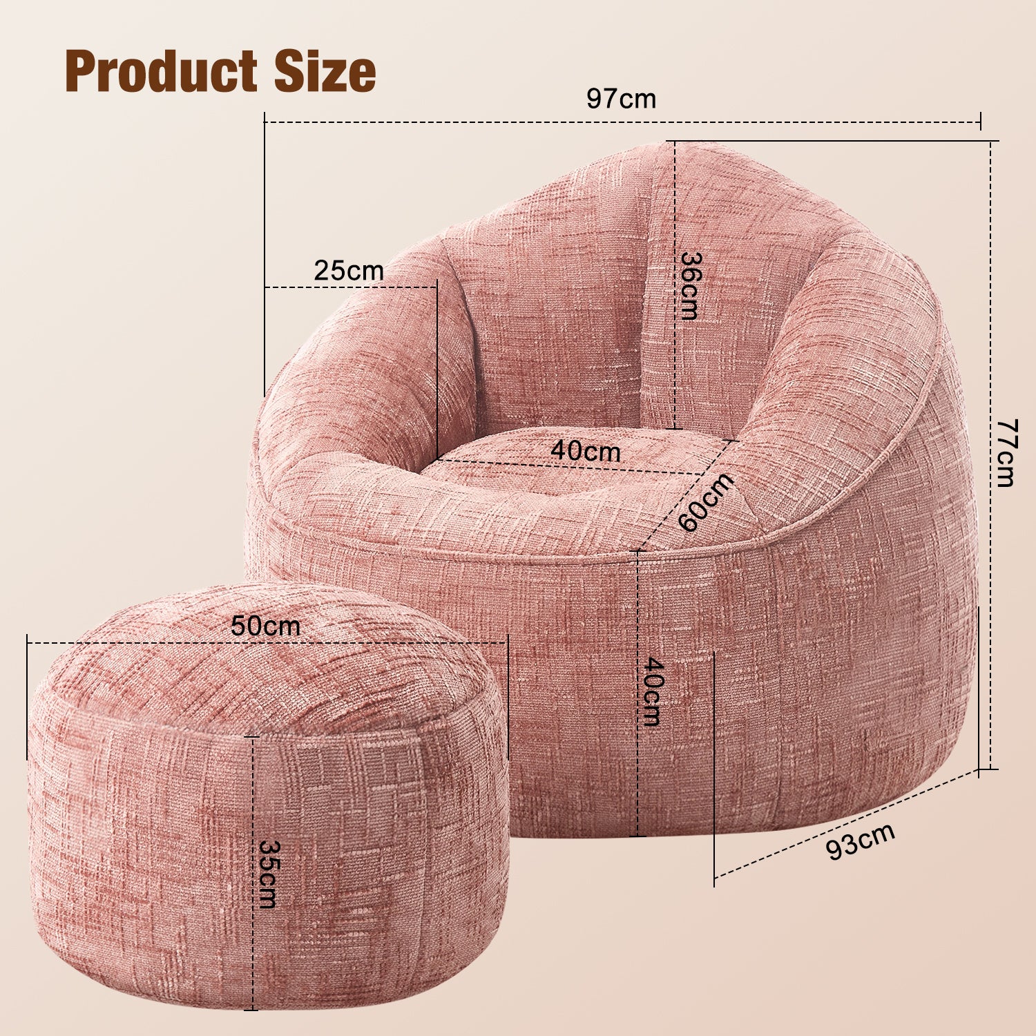 GTIMEX Sitzsack Lazy Sofa Gaming Sitzsack mit Hocker,Sitz Sack mit Granularer-MemorySchwamm Füllung,Lounge Sessel,Lounge Stuhl, Weich und Formstabil,Couch für Erwachsene und Kinder,für Schlafzimmer,Büro und Wohnzimmer,Rosa