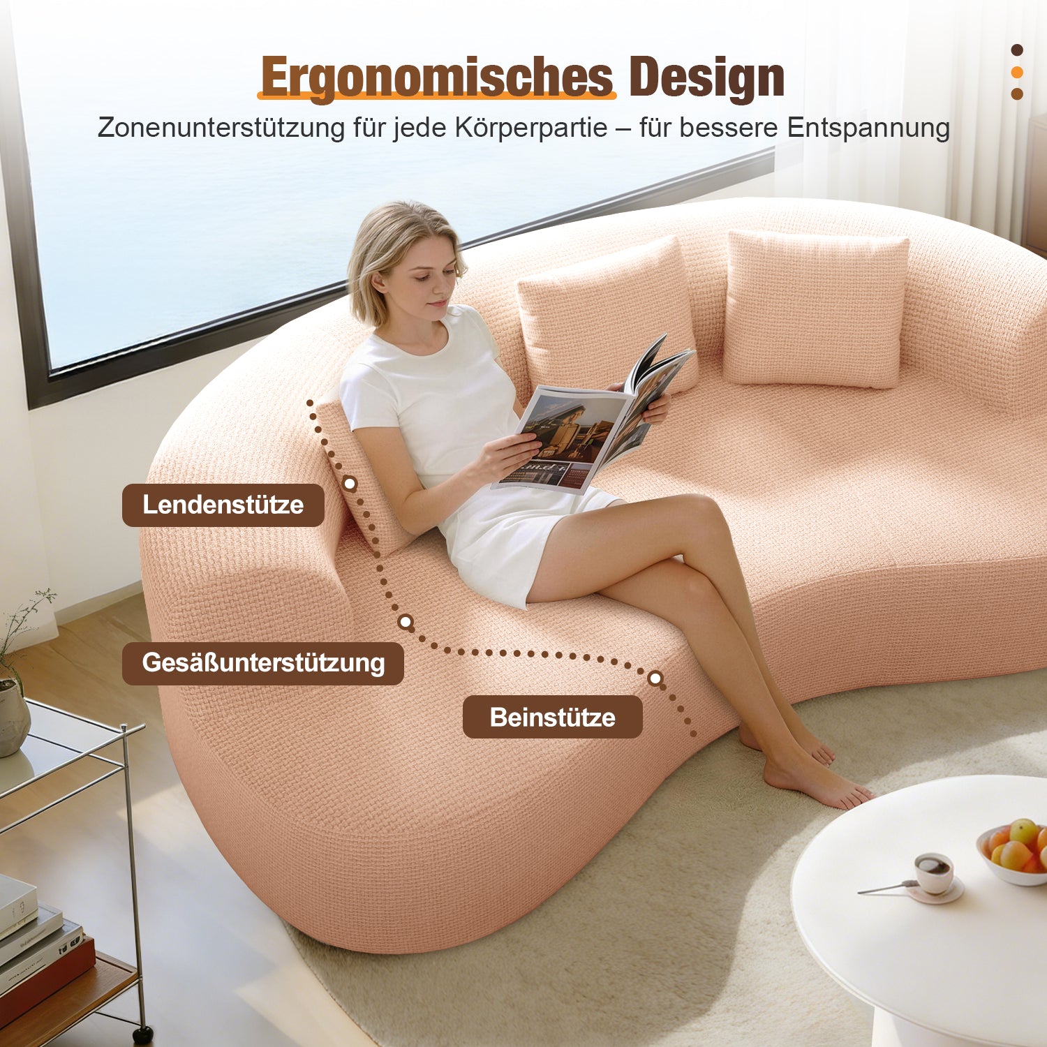 GTIMEX Zweisitzer Sofa, Chenille Modulares Sofa, Montagefrei Boneless Couch ohne Montage, Geschwungenes Design Polstersofa mit 3 Zierkissen für Wohnzimmer & kleine Wohnungen, Kompakt, Rosa