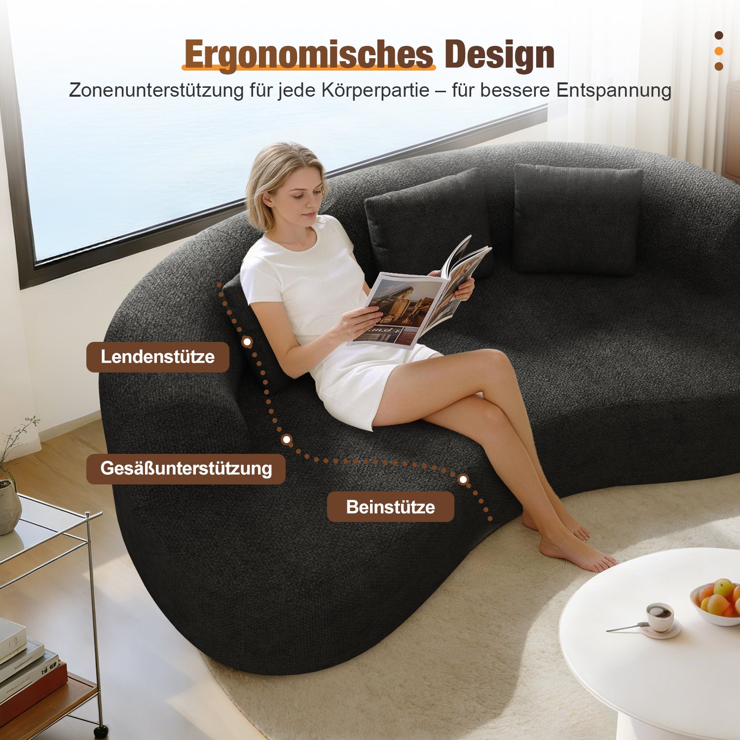 GTIMEX Zweisitzer Sofa, Chenille Modulares Sofa, Montagefrei Boneless Couch ohne Montage, Geschwungenes Design Polstersofa mit 3 Zierkissen für Wohnzimmer & kleine Wohnungen, Kompakt, Schwarz