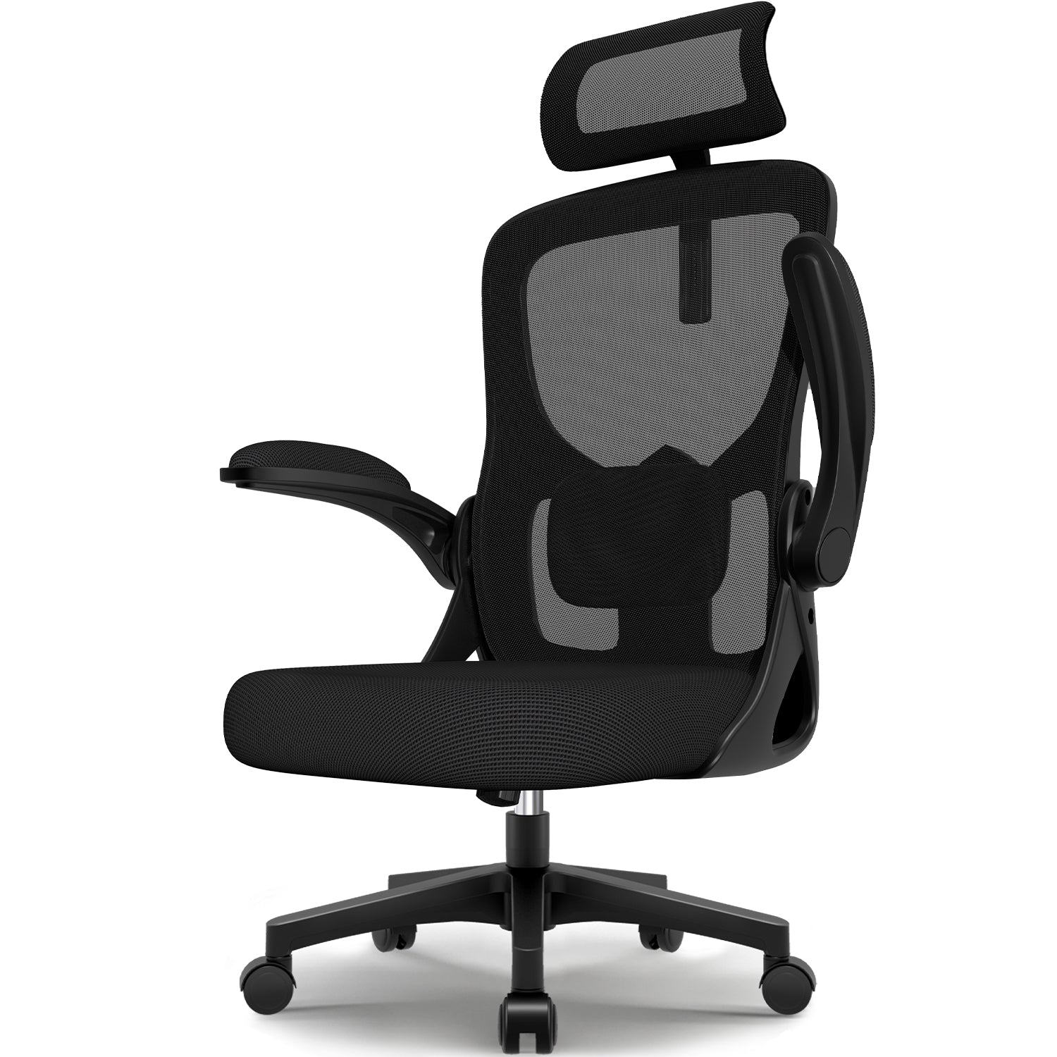 GTIMEX Bürostuhl, Ergonomischer Schreibtischstuhl, Drehstuhl, Chefsessel mit Verstellbare Armlehne,Bis 155 kg belastbar, Atmungsaktiv,Sitzhöhe Einstellung,Wippfunktion 90°-135, mit Lendenkissen, Schwarz