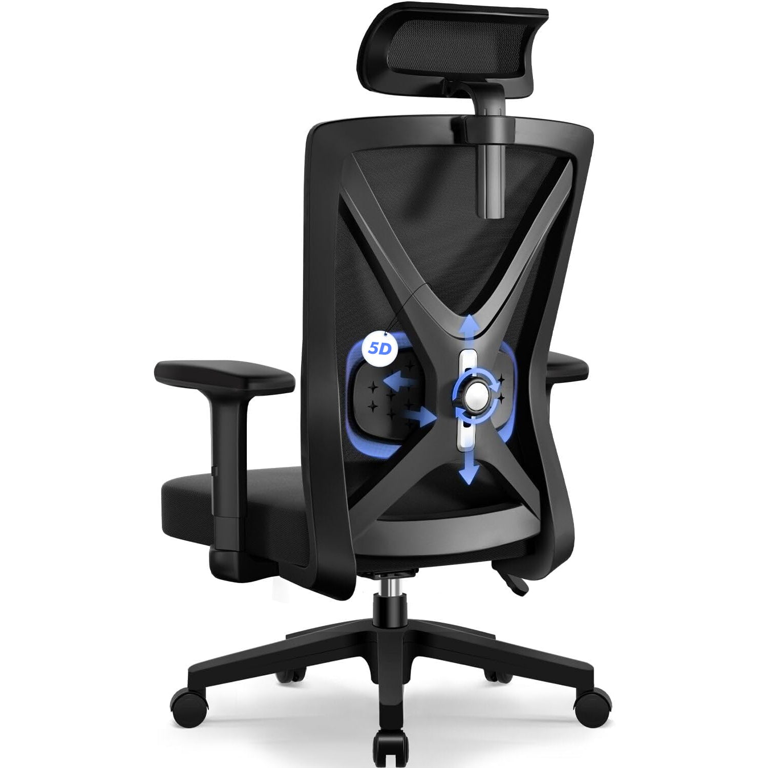 GTIMEX Bürostuhl ergonomisch, Bürostuhl Schreibtischstuhl mit Verstellbaren Armlehnen, Weiche Lendenstütze aus Naturschwamm und Kopfstütze, Chefsessel Drehstuhl Wippfunktion Bürostuhl 150kg