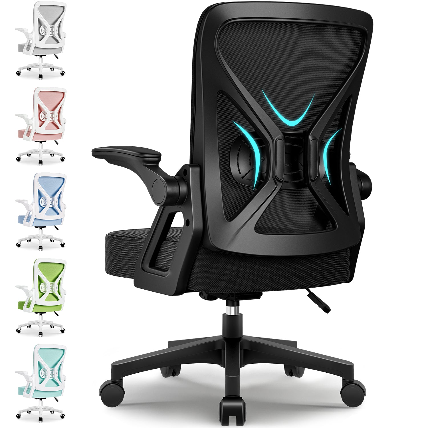 GTIMEX Bürostuhl Ergonomisch,Schreibtischstuhl mit Hochklappbaren Armlehnen,Einstellbare Lendenstütze,Höhenverstellbarer Chefsessel Drehstuhl,Netzstuhl mit Wippfunktion bis 125°,Schwarz