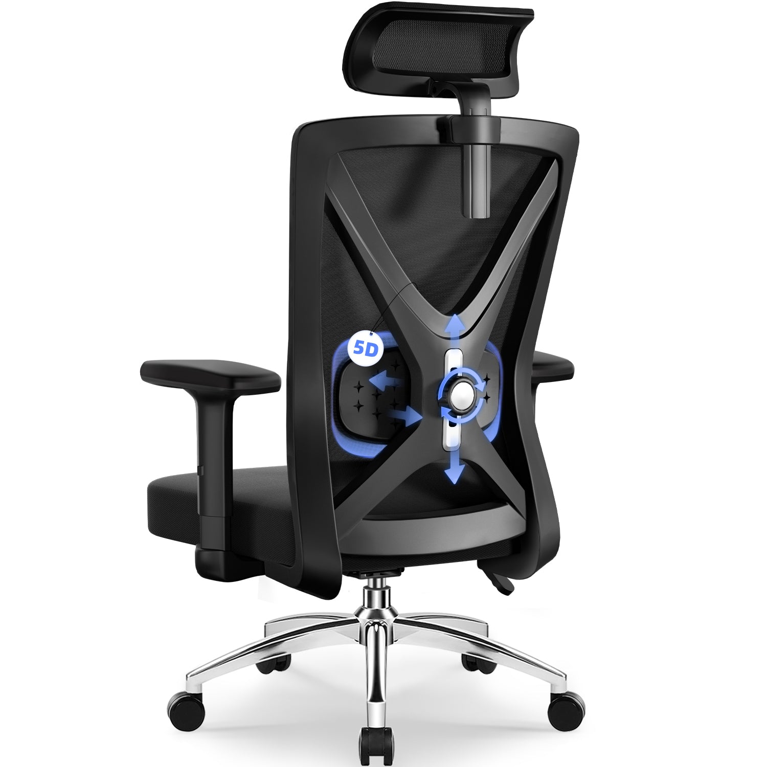 GTIMEX Bürostuhl ergonomisch, Bürostuhl Schreibtischstuhl mit Verstellbaren Armlehnen, Weiche Lendenstütze aus Naturschwamm und Kopfstütze, Chefsessel Drehstuhl Wippfunktion Bürostuhl 150kg