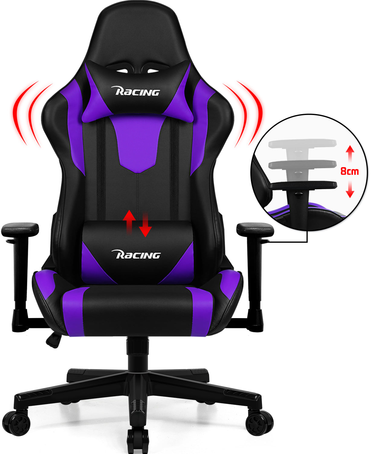 GTIMEX Gaming Stuhl, Bürostuhl Ergonomisch mit verstellbare Lendenkissen, Kopfkissen und Armlehnen,Gaming Chair Gepolstert,Gamer Stuhl Wippfunktion,Gaming Stuhl 150 kg Belastbarkeit