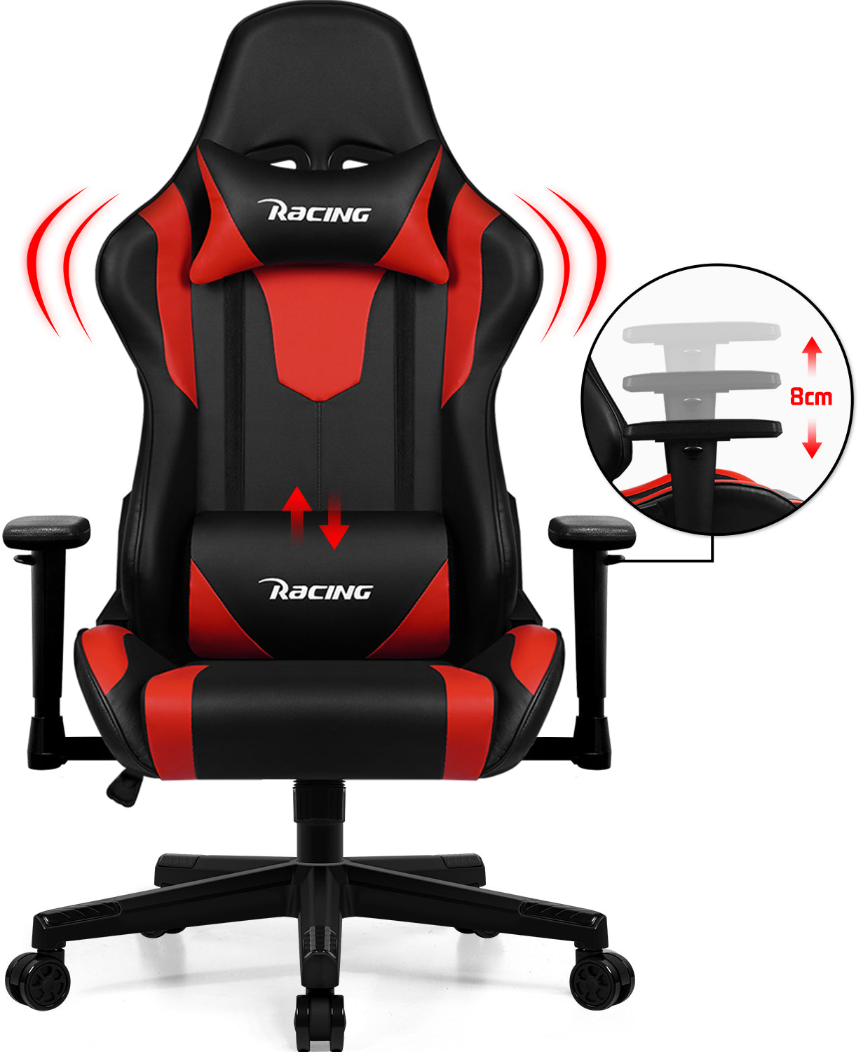 GTIMEX Gaming Stuhl, Bürostuhl Ergonomisch mit verstellbare Lendenkissen, Kopfkissen und Armlehnen,Gaming Chair Gepolstert,Gamer Stuhl Wippfunktion,Gaming Stuhl 150 kg Belastbarkeit