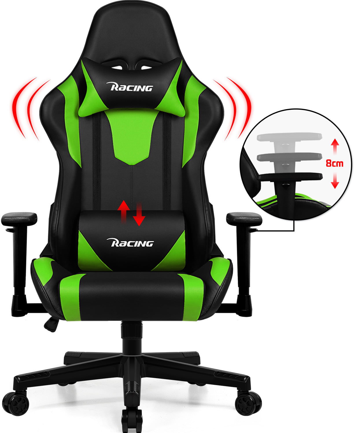 GTIMEX Gaming Stuhl, Bürostuhl Ergonomisch mit verstellbare Lendenkissen, Kopfkissen und Armlehnen,Gaming Chair Gepolstert,Gamer Stuhl Wippfunktion,Gaming Stuhl 150 kg Belastbarkeit