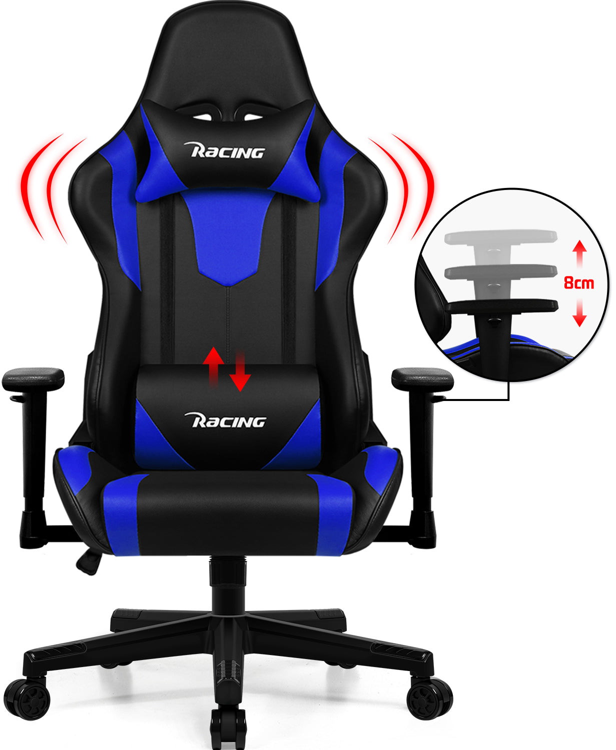 GTIMEX Gaming Stuhl, Bürostuhl Ergonomisch mit verstellbare Lendenkissen, Kopfkissen und Armlehnen,Gaming Chair Gepolstert,Gamer Stuhl Wippfunktion,Gaming Stuhl 150 kg Belastbarkeit
