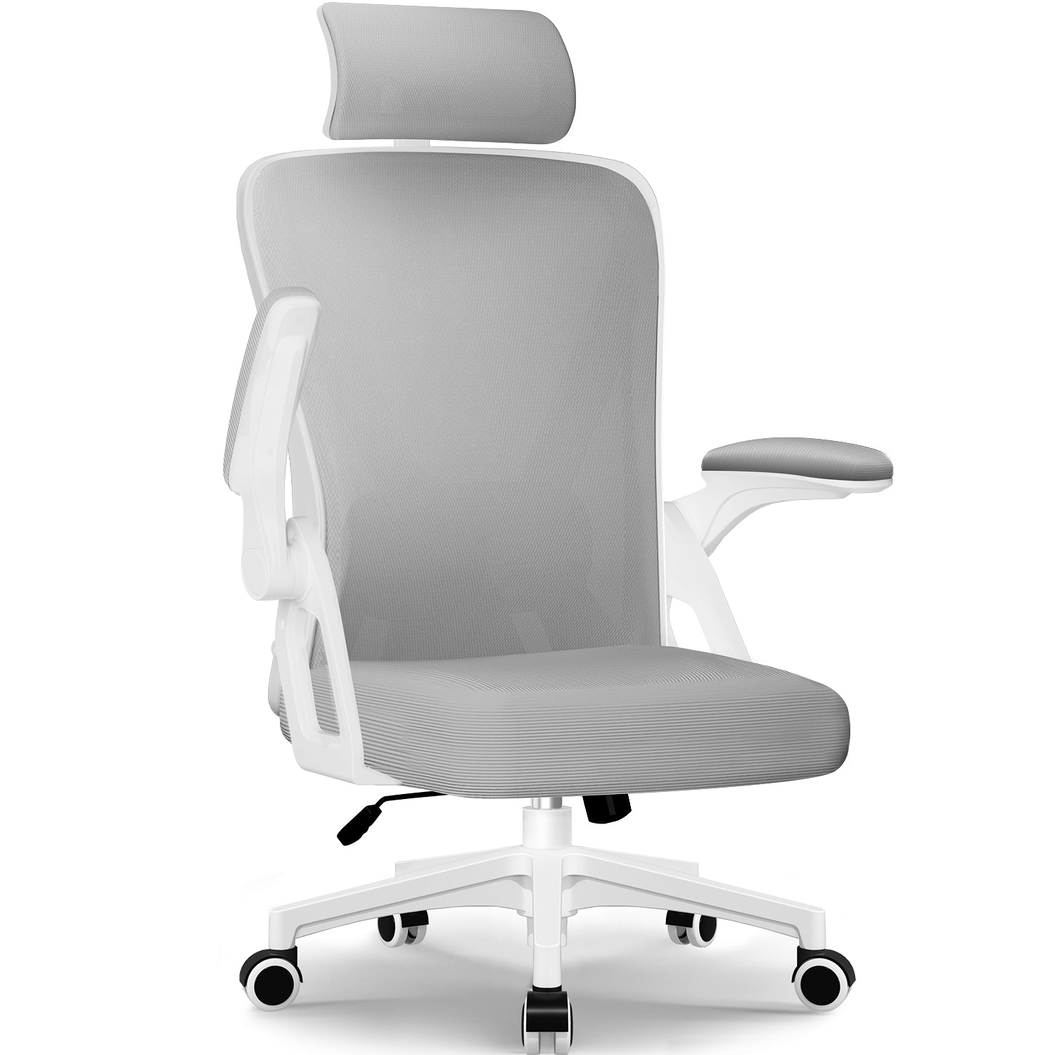 GTIMEX Bürostuhl,Bürostuhl Ergonomisch mit Verstellbarer Kopfstütze,Armlehnen und Lendenwirbelstütze, Schreibtischstuhl Drehstuhl Wippfunktion bis 135°,Chefsessel Rückenschonend, 150kg, Grau