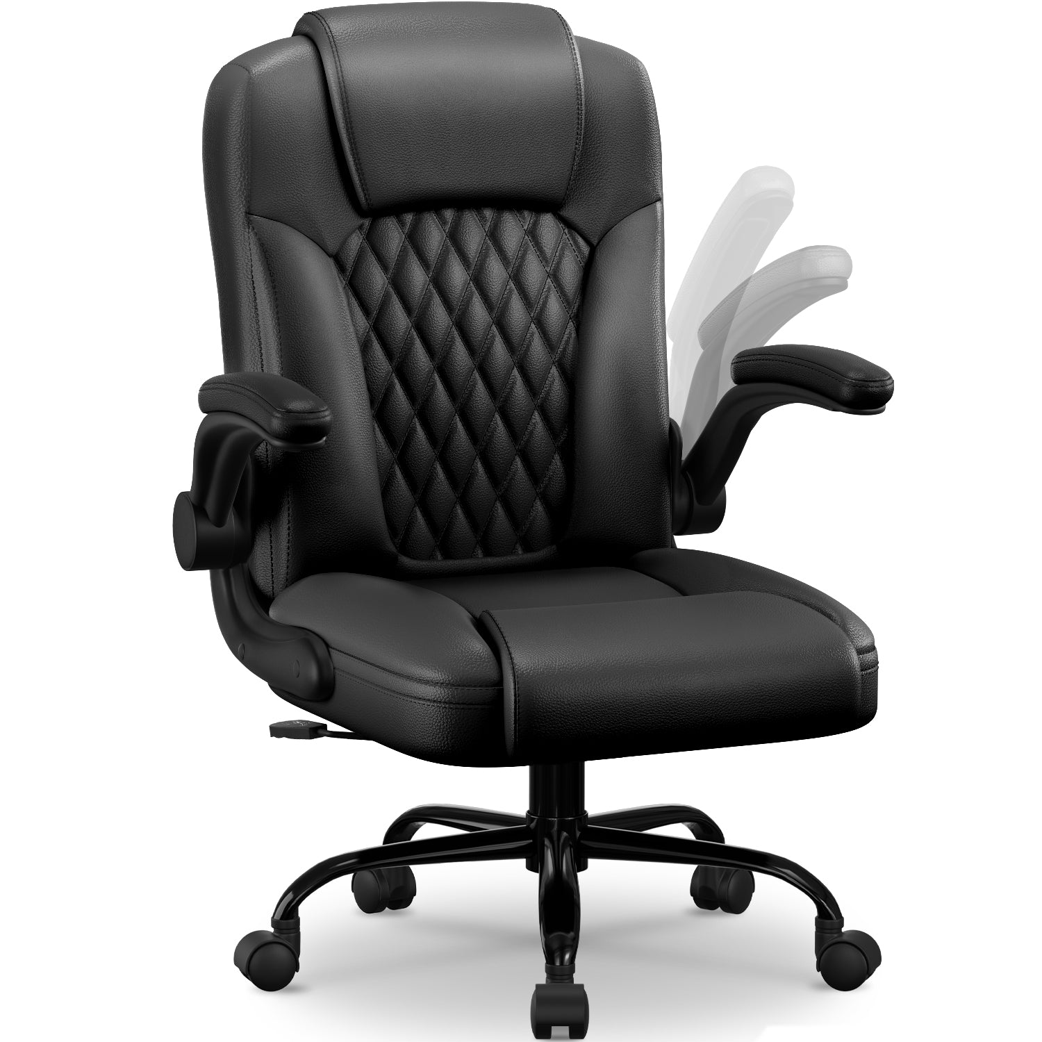 GTIMEX Bürostuhl Ergonomisch, Kunstleder Schreibtischstuhl 90° Klappbaren Armlehnen,Schreibtisch Stuhl 90-120° Wippfunktion, Ergonomischer Bürostuhl mit Lendenwirbelstütze,Schreibstuhl Höhenverstellbar, 150kg Belastbar