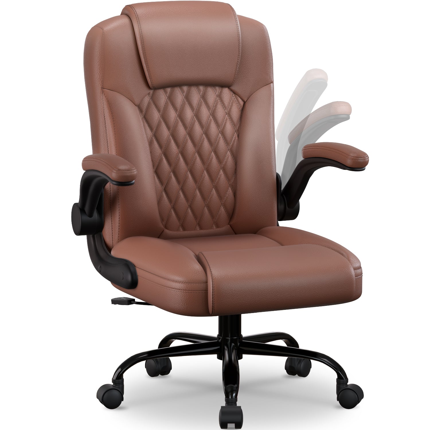 GTIMEX Bürostuhl Ergonomisch, Kunstleder Schreibtischstuhl 90° Klappbaren Armlehnen,Schreibtisch Stuhl 90-120° Wippfunktion, Ergonomischer Bürostuhl mit Lendenwirbelstütze,Schreibstuhl Höhenverstellbar, 150kg Belastbar