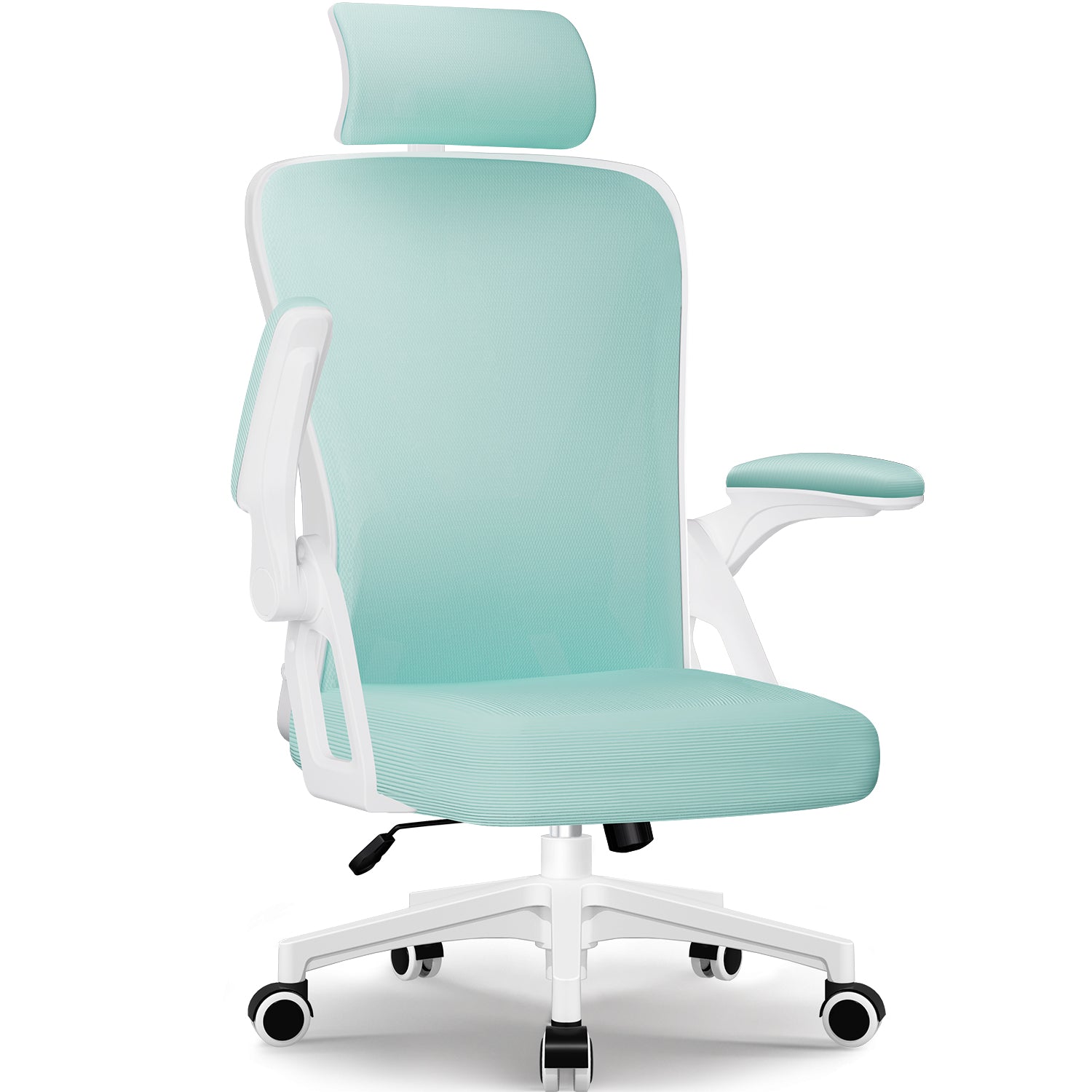 GTIMEX Bürostuhl,Bürostuhl Ergonomisch mit Verstellbarer Kopfstütze,Armlehnen und Lendenwirbelstütze, Schreibtischstuhl Drehstuhl Wippfunktion bis 135°,Chefsessel Rückenschonend, 150kg, Blaugrün
