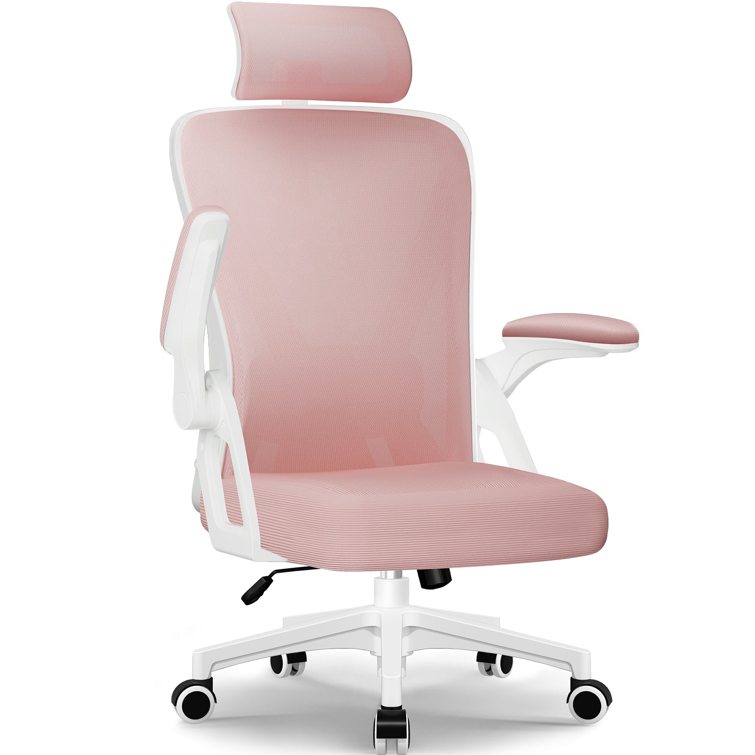 GTIMEX Bürostuhl,Bürostuhl Ergonomisch mit Verstellbarer Kopfstütze,Armlehnen und Lendenwirbelstütze, Schreibtischstuhl Drehstuhl Wippfunktion bis 135°,Chefsessel Rückenschonend, 150kg, Rosa