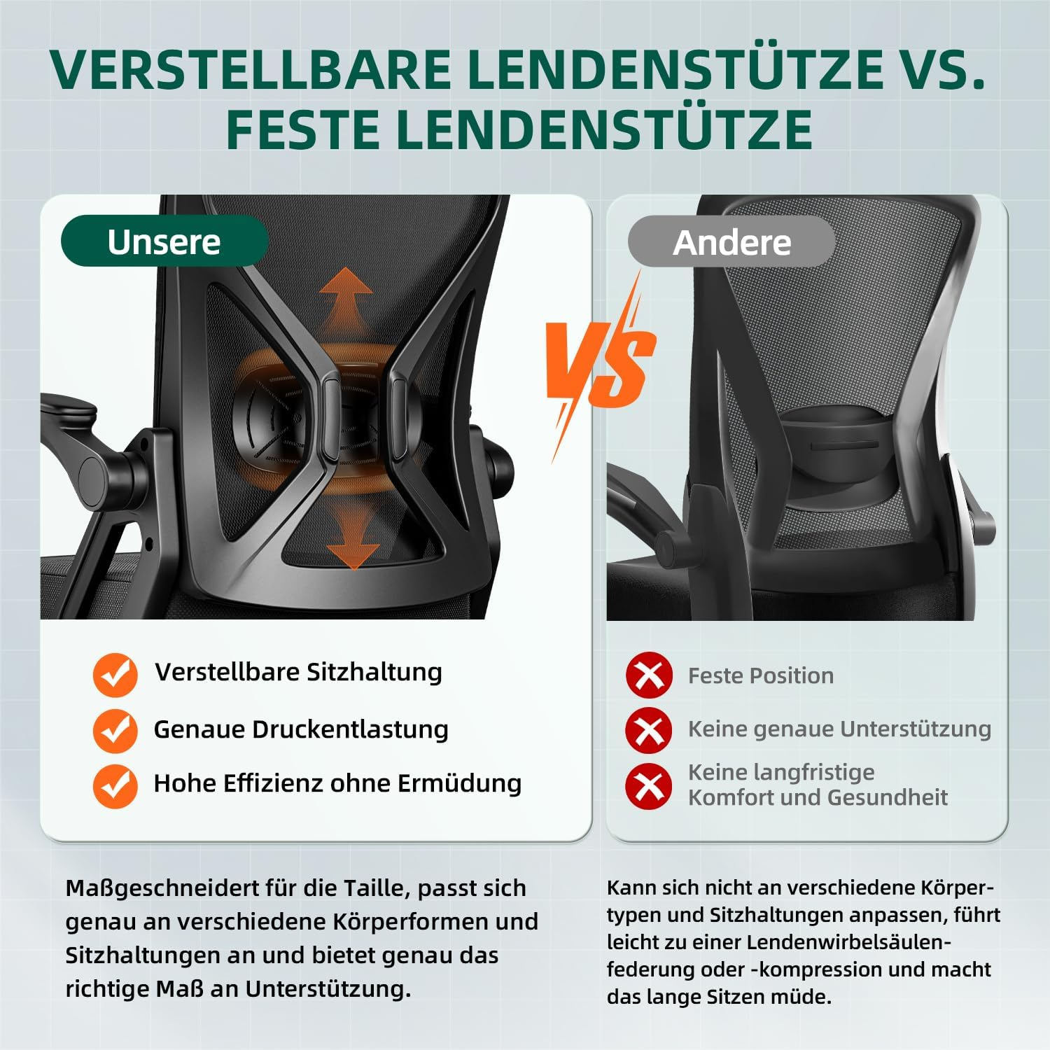 GTIMEX Bürostuhl Ergonomisch,Schreibtischstuhl mit Hochklappbaren Armlehnen,Einstellbare Lendenstütze,Höhenverstellbarer Chefsessel Drehstuhl,Netzstuhl mit Wippfunktion bis 125°,Schwarz