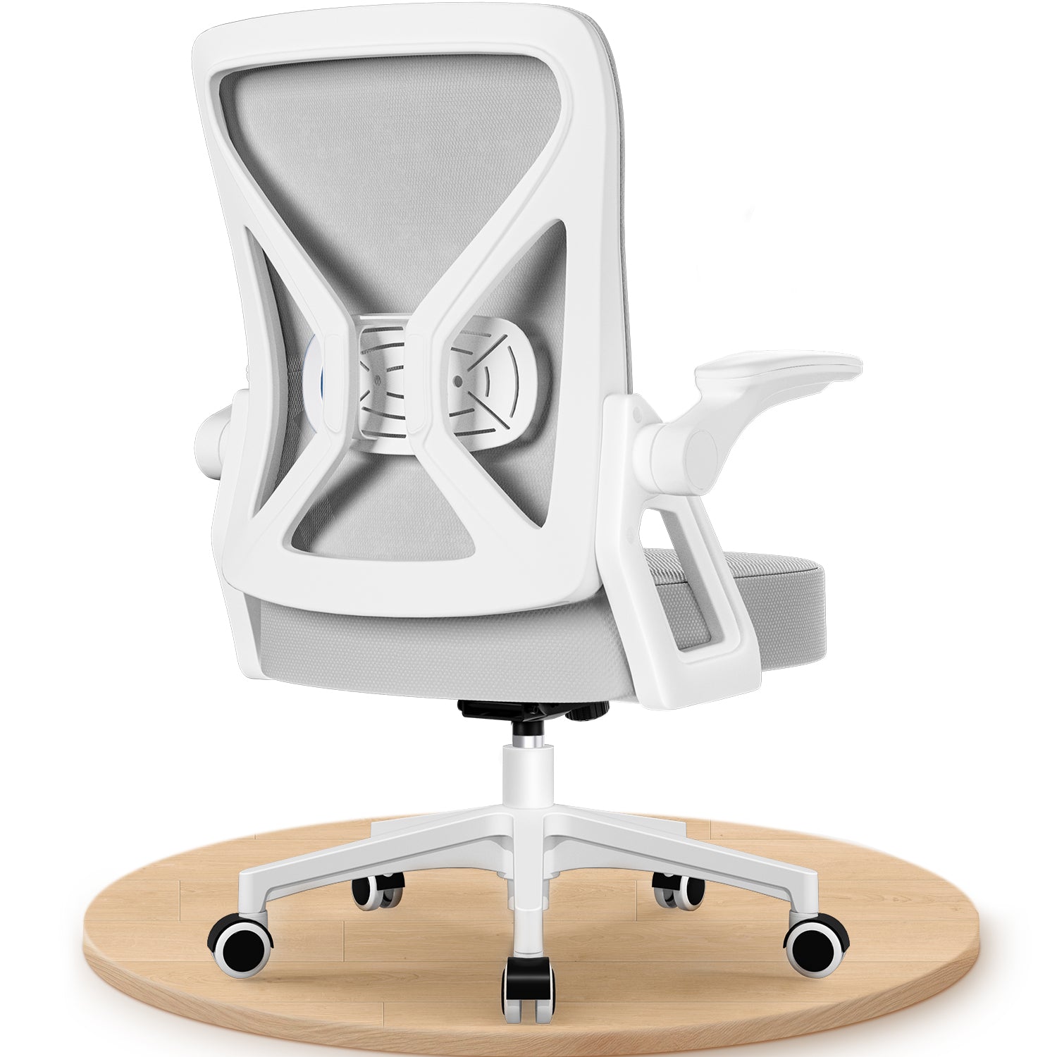 GTIMEX Bürostuhl Ergonomisch, Schreibtischstuhl mit Hochklappbaren Armlehnen, Einstellbarer Lendenstütze, Höhenverstellbarer Chefsessel Drehstuhl, Bürostuhl mit Wippfunktion bis 125°, Grau
