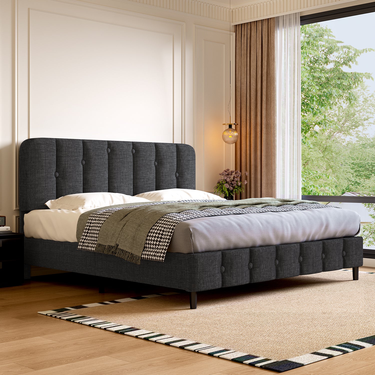 GTIMEX Polsterbett 140x200 cm Bett mit Lattenrost,Doppelbett mit gepolstertem Kopfteil, Einfache Montage, Robustes Gestell und Hochwertiger Leinenstoff,Farbe: Hellgrau