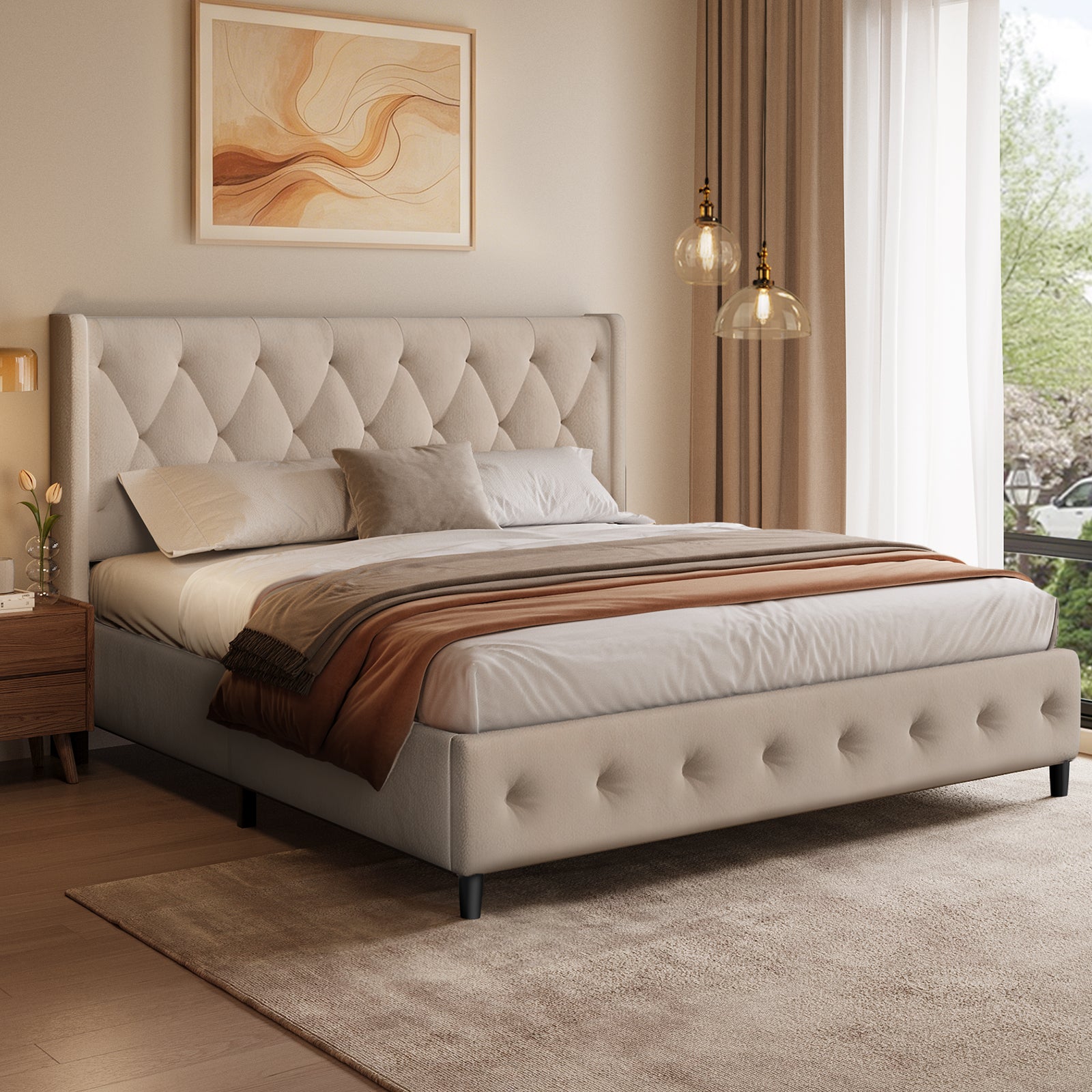 GTIMEX Polsterbett 140x200 cm Bett mit Lattenrost,Doppelbett mit gepolstertem Kopfteil, Massivholz-Lattenrost,Einfache Montage, Modernes Design, infache Montage,Robustes Gestell und Hochwertiger Samtstoff