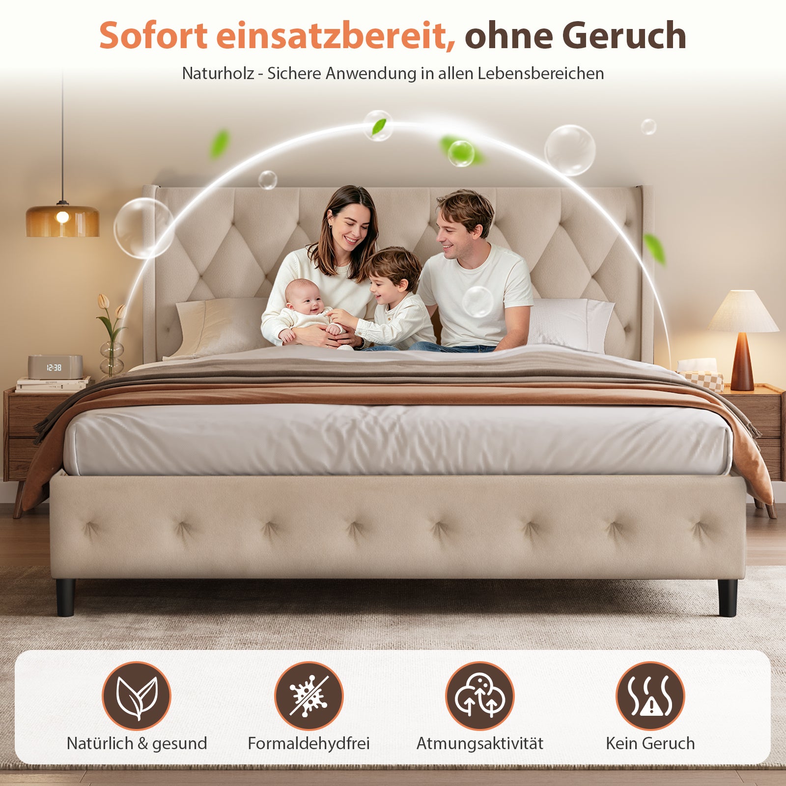 GTIMEX Polsterbett 140x200 cm Bett mit Lattenrost,Doppelbett mit gepolstertem Kopfteil, Massivholz-Lattenrost,Einfache Montage, Modernes Design, infache Montage,Robustes Gestell und Hochwertiger Samtstoff