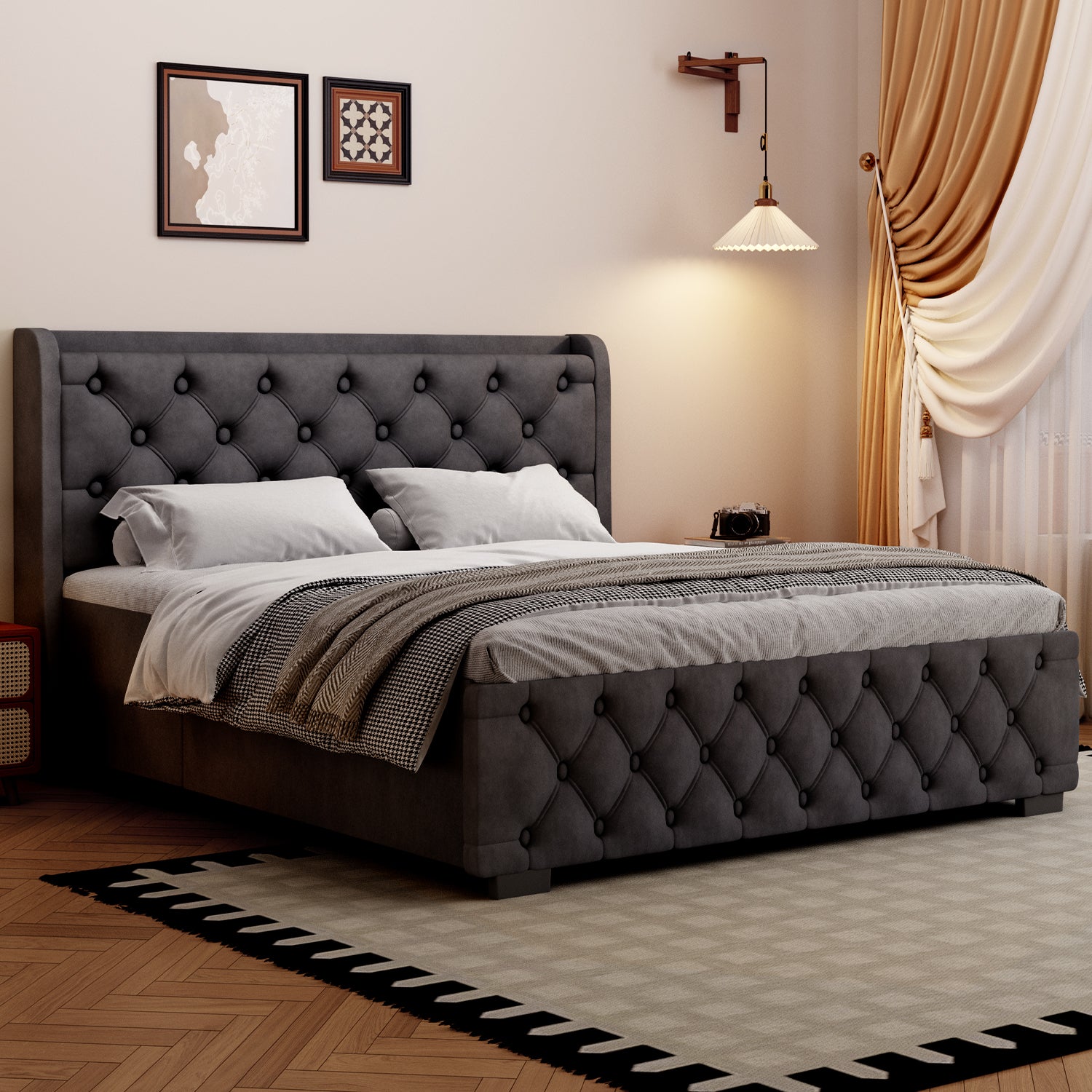 GTIMEX Polsterbett Doppelbett 140x200 cm,mit LED-Licht und Ladeanschluss,hydraulisches Speicherbett (680-Liter-Stauraum, Metallrahmen und Massivholz-Lattenrost,geräuscharmes Design, USB-Anschluss/Doppelsteckdose, Aufladen ohne Aufstehen, Samtstoff