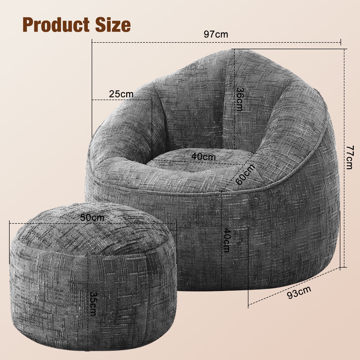 GTIMEX Sitzsack Lazy Sofa Gaming Sitzsack mit Hocker,Sitz Sack mit Granularer-MemorySchwamm Füllung,Lounge Sessel,Lounge Stuhl, Weich und Formstabil,Couch für Erwachsene und Kinder,für Schlafzimmer,Büro und Wohnzimmer,Grau