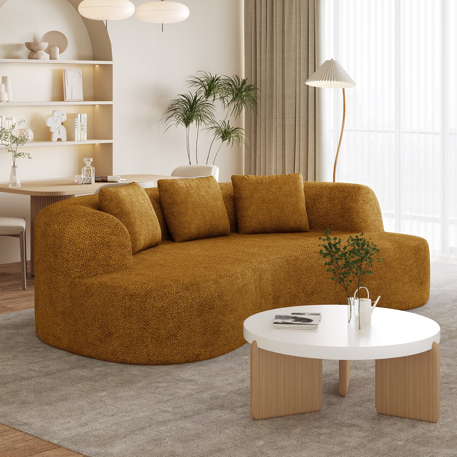 Zweisitzer Sofa, Chenille Modulares Sofa, Montagefrei Boneless Couch ohne Montage, Geschwungenes Design Polstersofa mit 3 Zierkissen für Wohnzimmer & kleine Wohnungen, Kompakt
