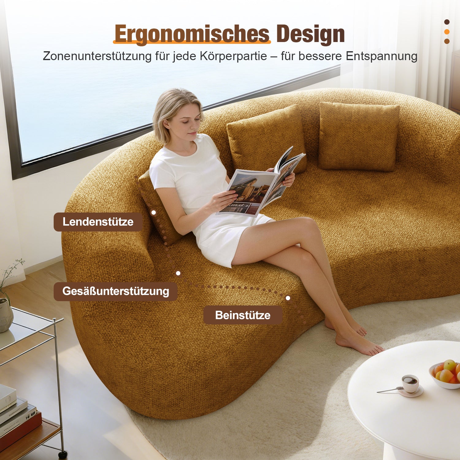 Zweisitzer Sofa, Chenille Modulares Sofa, Montagefrei Boneless Couch ohne Montage, Geschwungenes Design Polstersofa mit 3 Zierkissen für Wohnzimmer & kleine Wohnungen, Kompakt