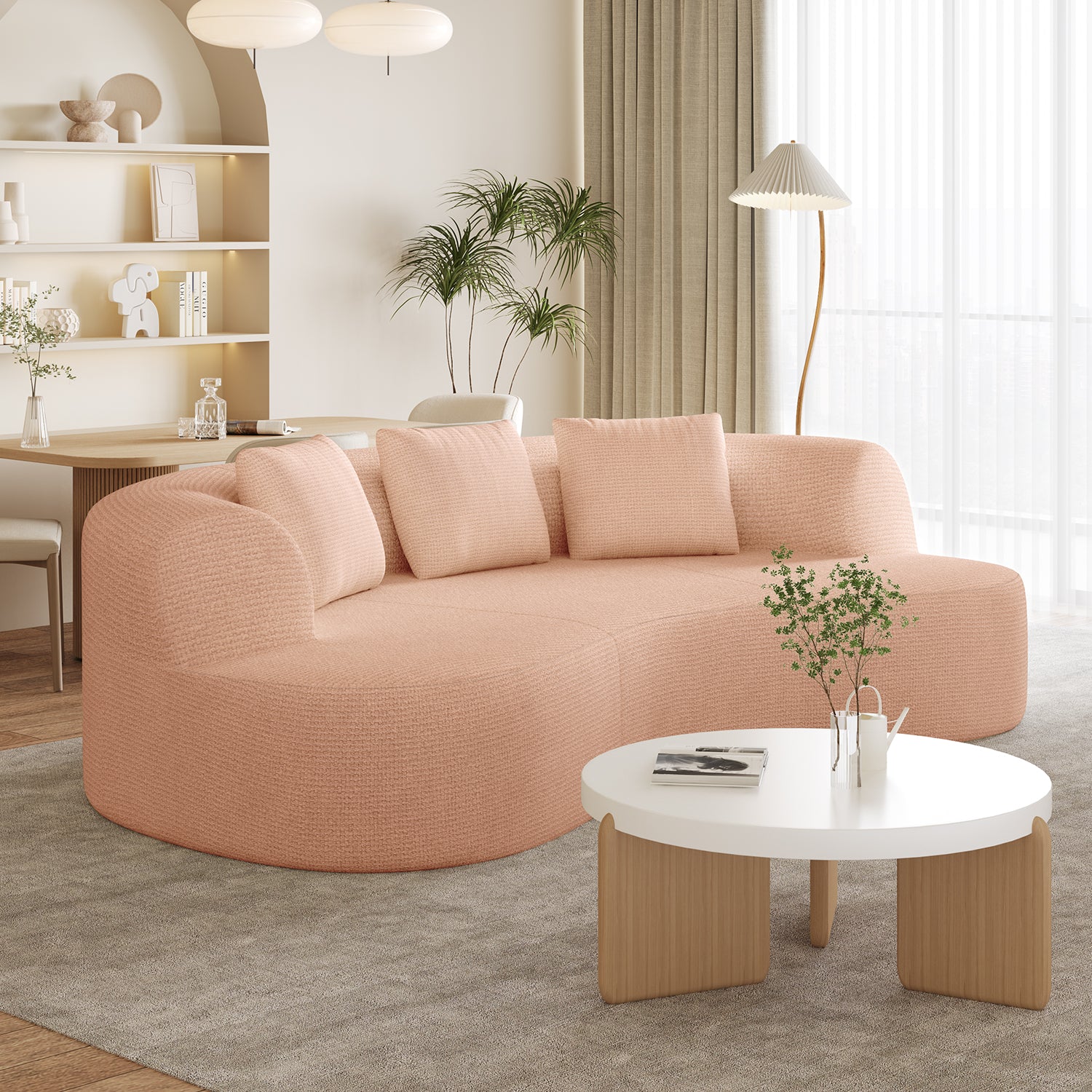GTIMEX Zweisitzer Sofa, Chenille Modulares Sofa, Montagefrei Boneless Couch ohne Montage, Geschwungenes Design Polstersofa mit 3 Zierkissen für Wohnzimmer & kleine Wohnungen, Kompakt, Rosa