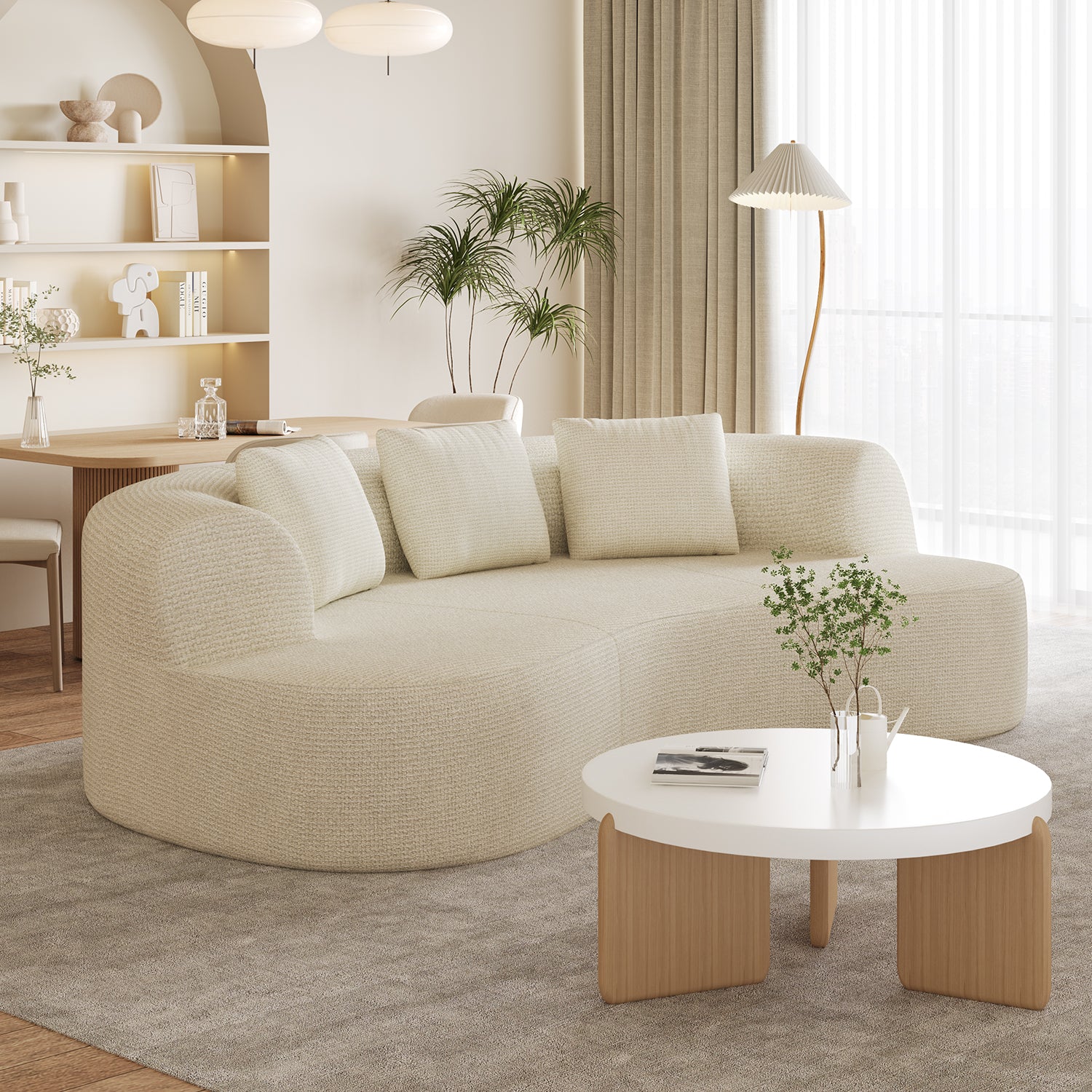 GTIMEX Zweisitzer Sofa, Chenille Modulares Sofa, Montagefrei Boneless Couch ohne Montage, Geschwungenes Design Polstersofa mit 3 Zierkissen für Wohnzimmer & kleine Wohnungen, Kompakt, Beige