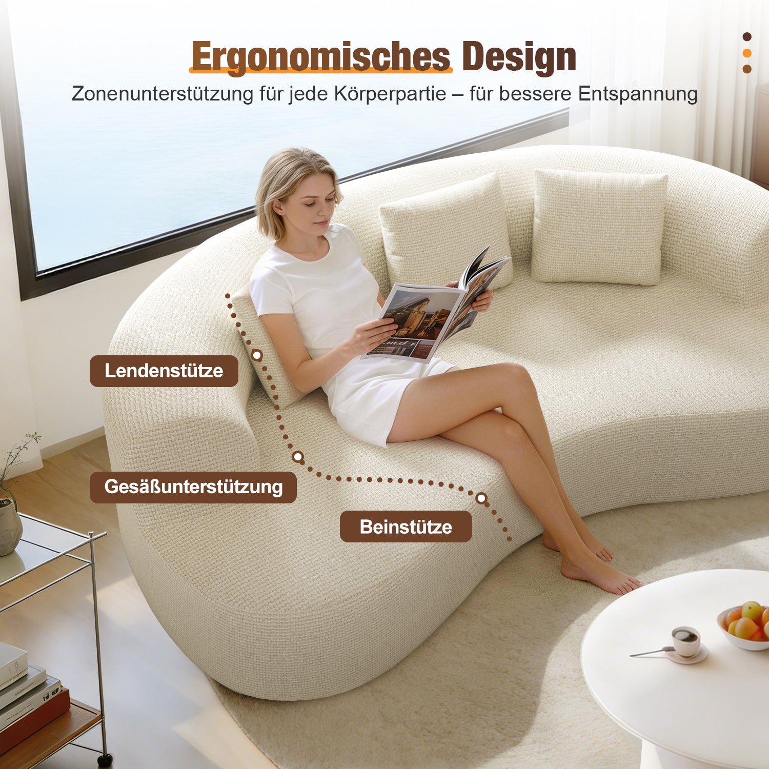 GTIMEX Zweisitzer Sofa, Chenille Modulares Sofa, Montagefrei Boneless Couch ohne Montage, Geschwungenes Design Polstersofa mit 3 Zierkissen für Wohnzimmer & kleine Wohnungen, Kompakt, Beige