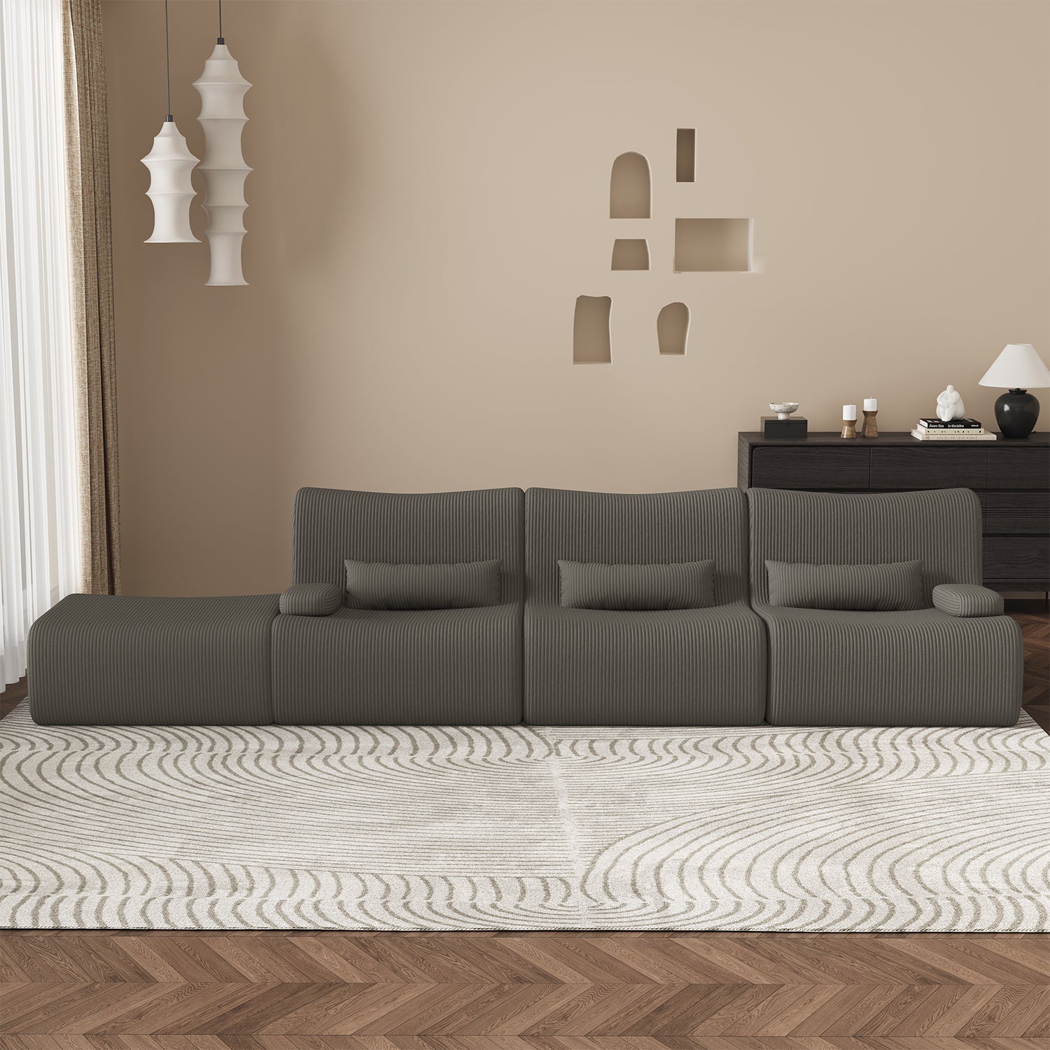 GTIMEX Ecksofa mit Schlaffunktion 250 x 170 x 76 cm, L-förmige Couch aus Cord,Memory-Schaumstoff, Tiefer Sitzfläche, Modulares Sofa mit Chaiselongue für Wohnzimmer und Schlafzimmer,Dunkelgrau